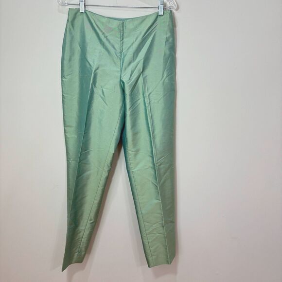VTG Ann Taylor Iridescent Green Silk Sateen Pants Suit Womens 12P Church Easter - Picture 8 of 16